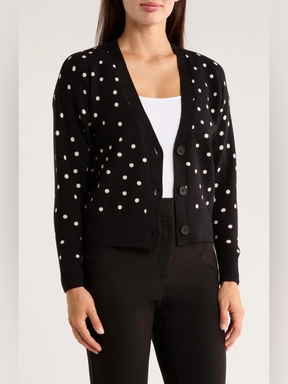 T Tahari Black Cardigan with White Polka Dots - NWT